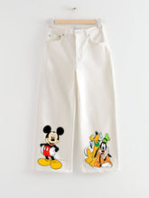 WHITE MICKEY AND GOOFY WIDE LEG JEANS - THE VOGUE APPARELS